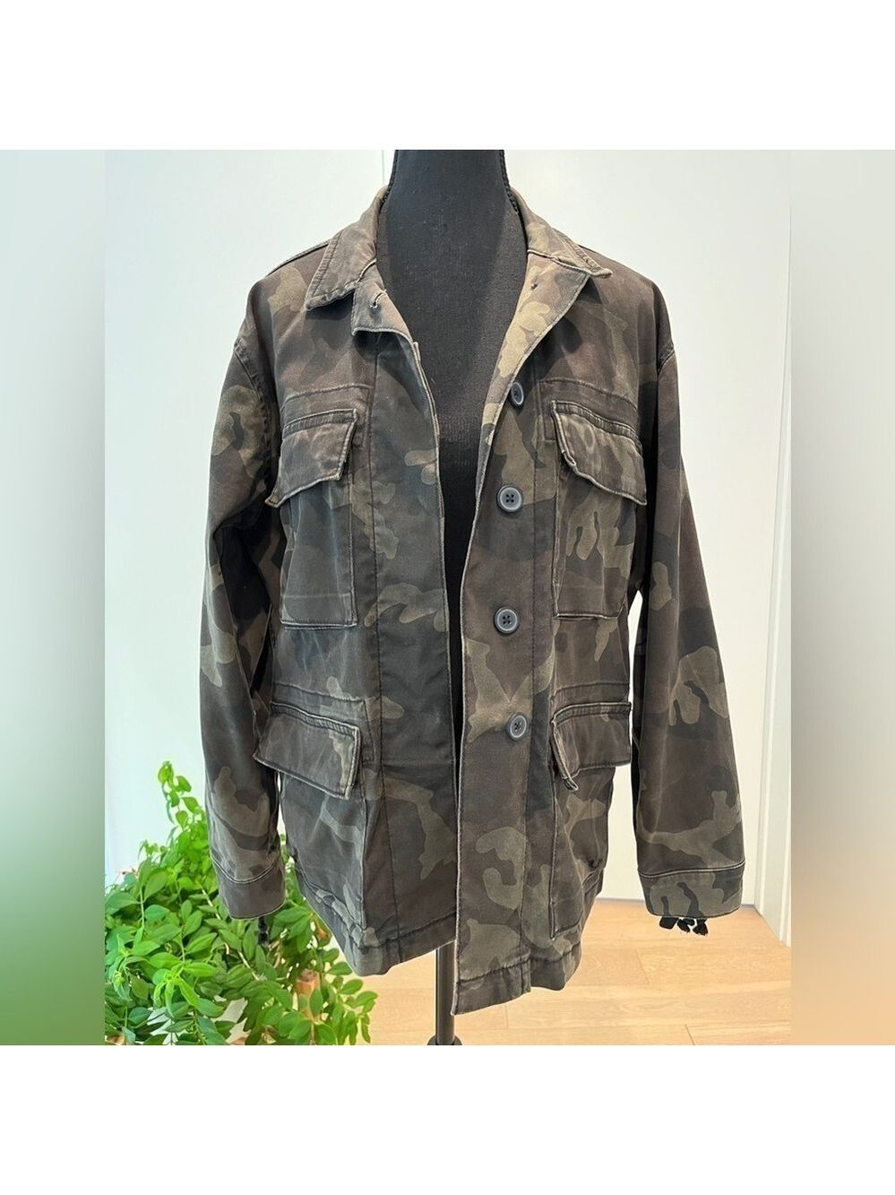 TRUE RELIGION Rough Turf Camo Print Military Jacket Lace Up Sleeve Detail